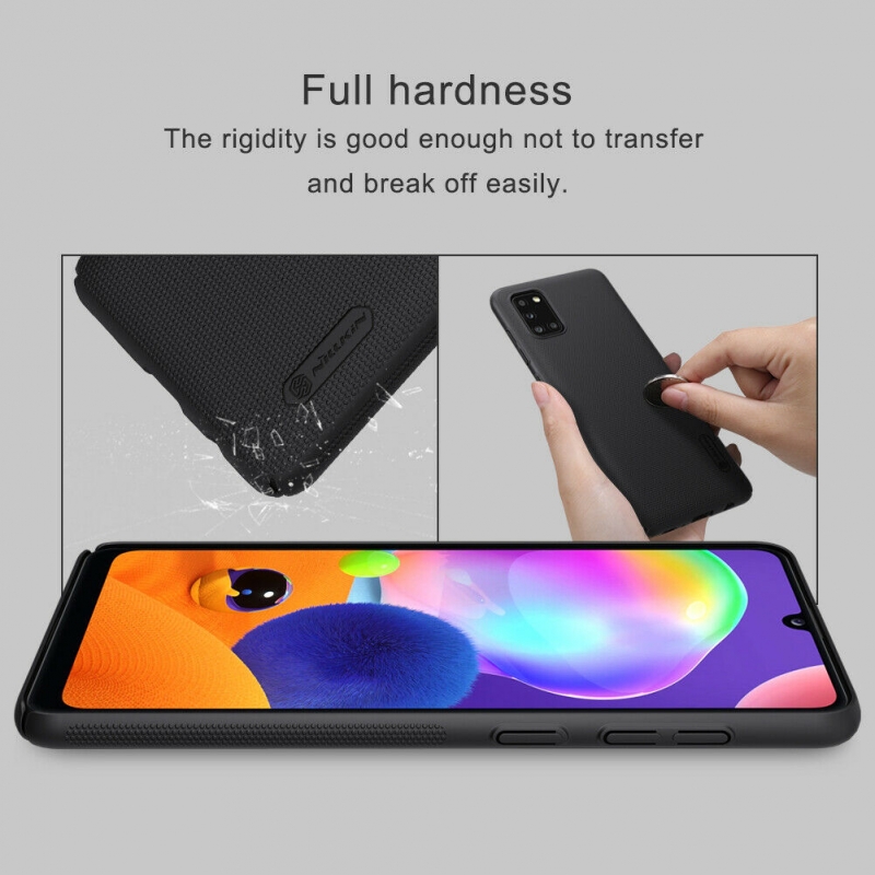 Ốp Lưng Samsung Galaxy A31 Dạng Sần Cứng Hiệu Nillkin có bề mặt được sử dụng vật liệu PC không ảnh hưởng môi trường, có tính năng chống mài mòn, chống trượt, chống bụi, chống vân tay và dễ dàng vệ sinh